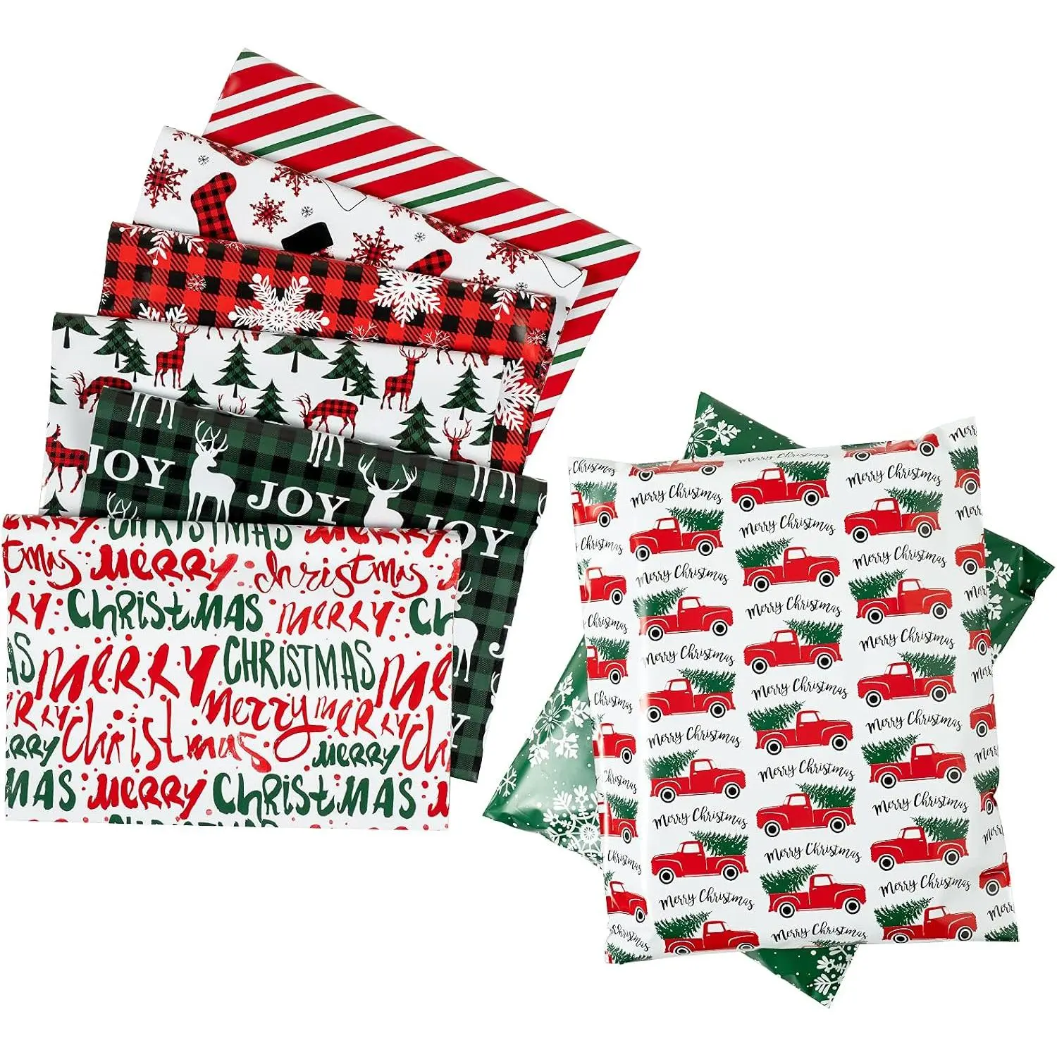 80 count Christmas Poly Mailer Set,  Shipping Bags, Candy Cane, Buffalo , Christmas Tree and   Mailers, Heavy-Duty Self-Seal -Resistant Packaging, 10 x 13 Inches