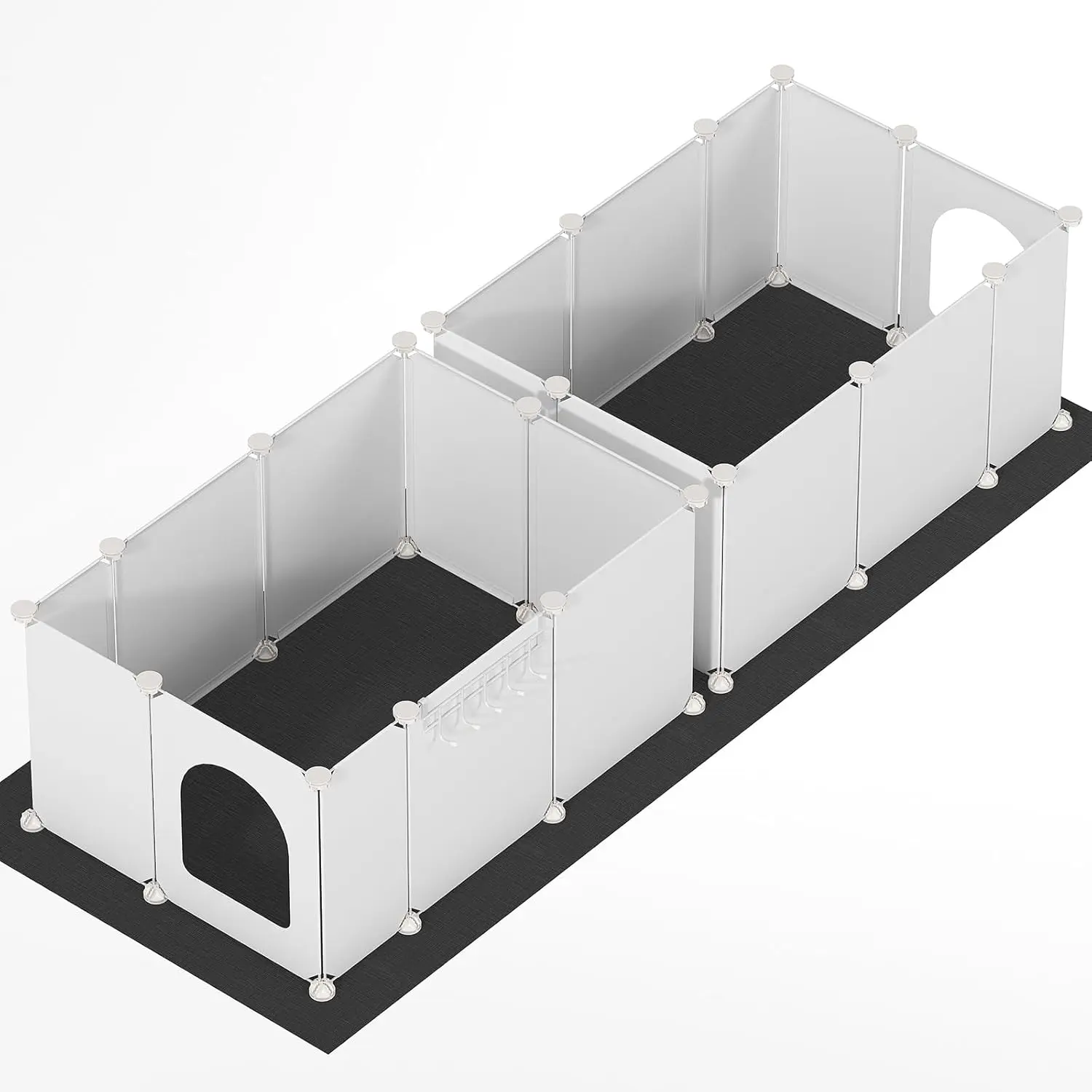 Double Cat Litter Box Enclosure Splash Guard with Large Oxford Mat, Plastics High-Edge Litter Guard with Drain Hooks, DIY Assembly, 70.9" L x 29.1" W x 15.7" H, Easy to Clean, White WT08PP03