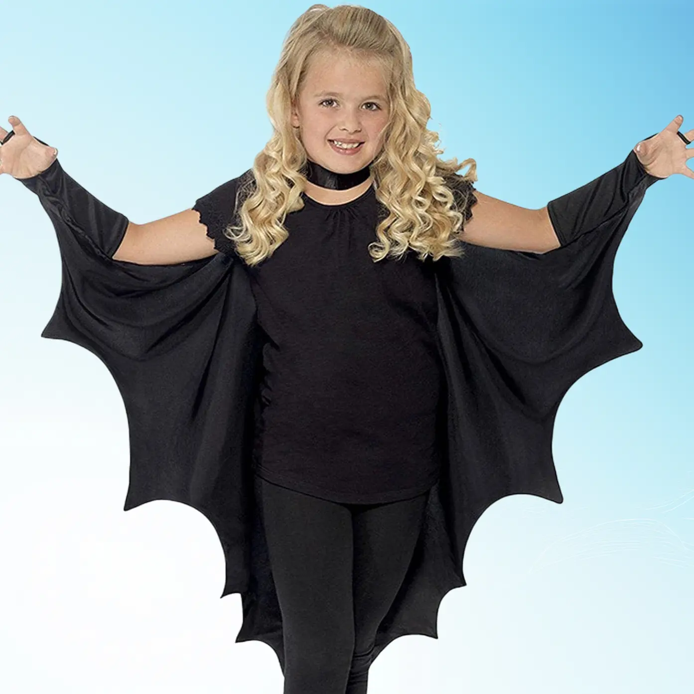 Black Bat Sleeve Cape Set One Piece Cloak With Matching Cuffs For Halloween Themed Party Cosplay Outfit