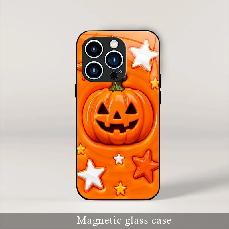 Spooky Season Essential Pumpkin Magnetic Glass Case for iPhone 13 Pro Max, Cute Halloween MagSafe Cover, Festive Vibe ----975