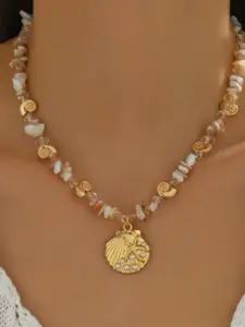 Trendy Shell Pendant Necklace for Women, Bohemian Style Chunky Seashell Locket Chain, Fashionable Jewelry Accessory
