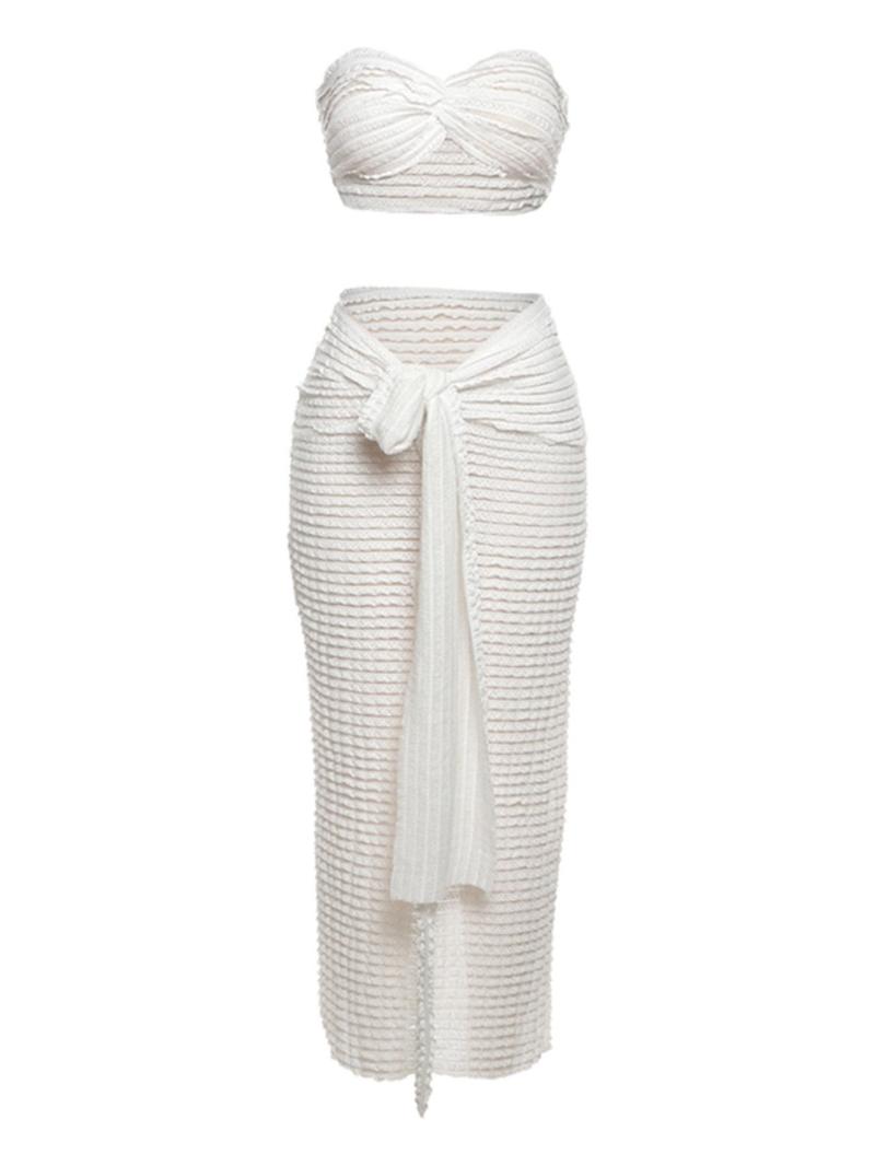 Women's Sexy Halter Crop Top & Long Skirt Set, Summer Fashion Tight-Fitting Sleeveless Vest, Thin Fabric, Casual Wear