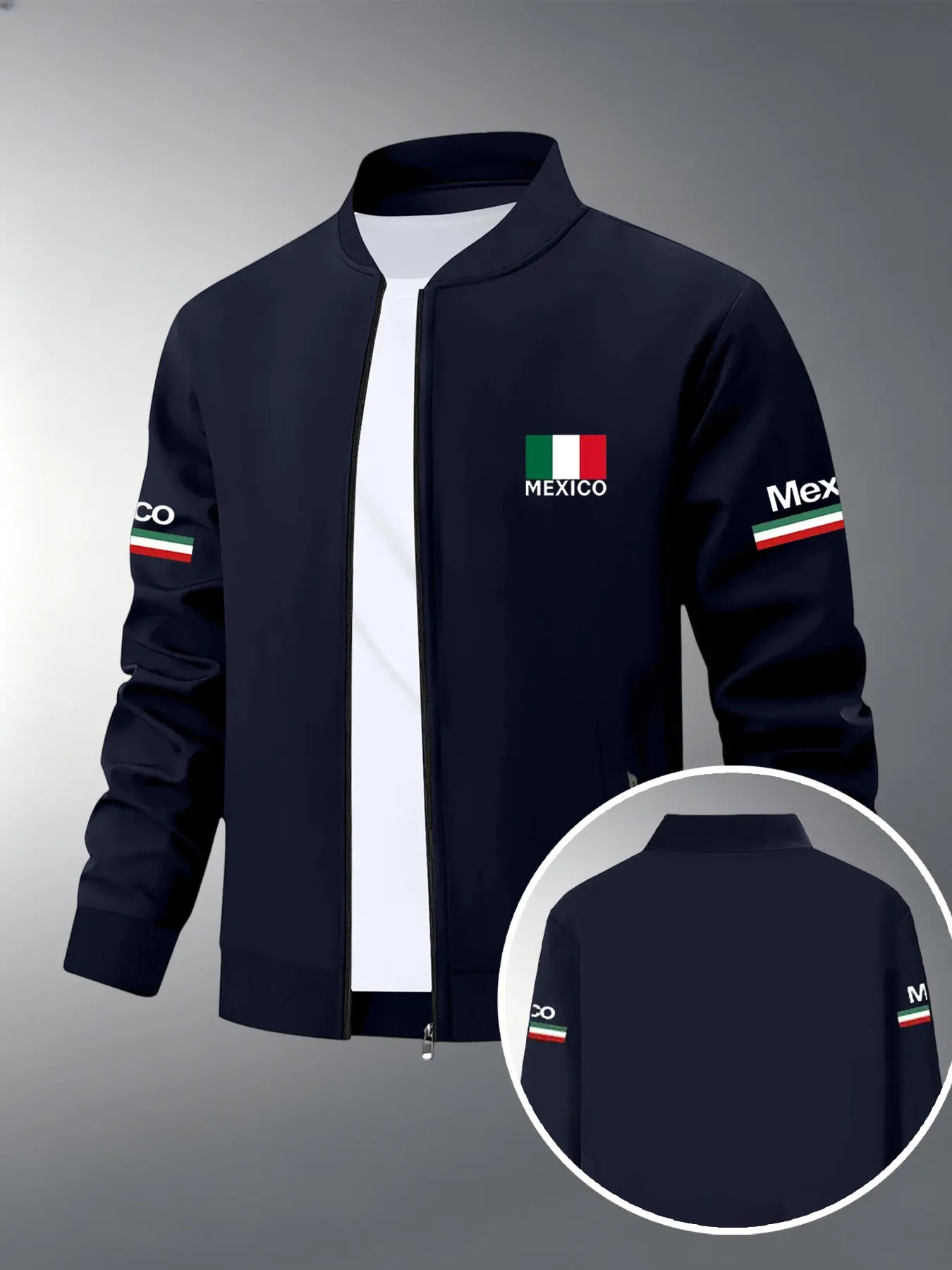 Men's Long Sleeve Zipper Jacket, Mexican Flag Outerwear, Casual Loose-Fit Top, Ideal for Early Autumn, Versatile Multi-Occasion Wear