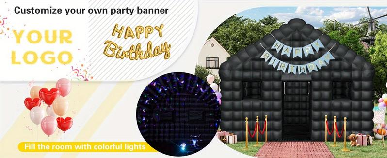 Inflatable Nightclub 30x20x13 Ft, Inflatable Party Tent with 1100w Blower Night Club Tent for Birthday Party Wedding Backyard Rental Business, Black/White