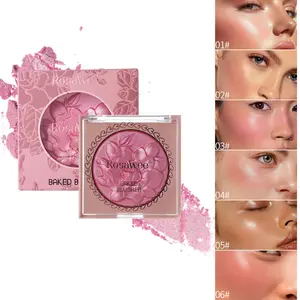 Rosawee Rose Embossed Baked Blush & Highlight 2-In-1 Palette, Shimmer Natural Glow Blush Multi-Use For Cheek Eye Lip, 6 Shades For All Skin Types