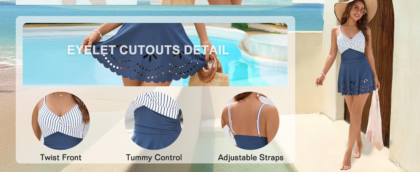 Jelly Womens One Piece Swimsuit Tummy Control with Cutout Skirt Bathing Suit Modest Twist Front Swim Dress