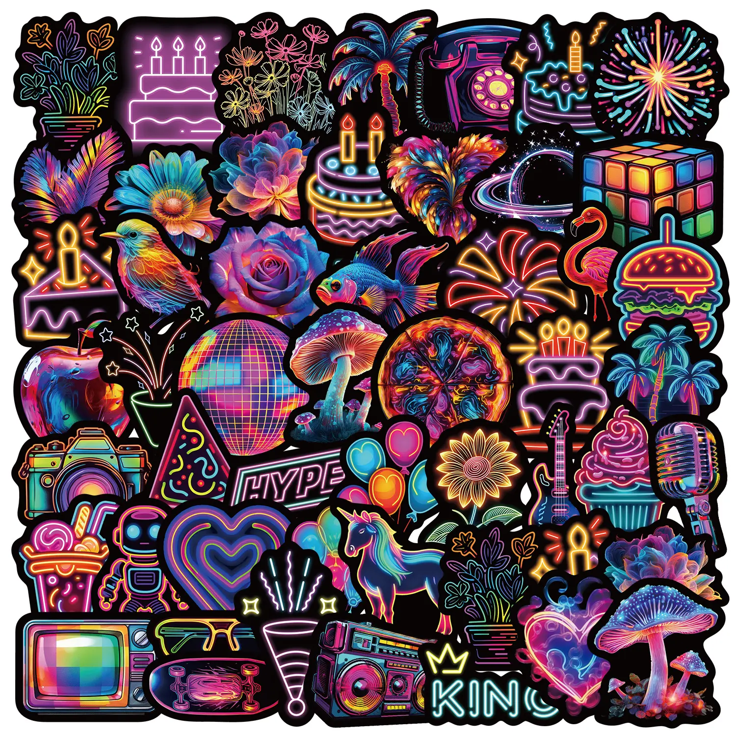 50pcs Laser Film Neon Stickers, Office Stickers, Suitable for Scrapbooks, Diaries, Laptops, Water Bottles, Cars, Etc. A Gift with A Positive Message and A Design Based on Faith.