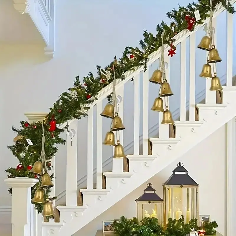 Vintage-Style Christmas Bell Set, 4pcs Metal Bells with Rope, Ideal for Tree, Wreath, Home Decor, Rustic Charm, Festive Ornaments