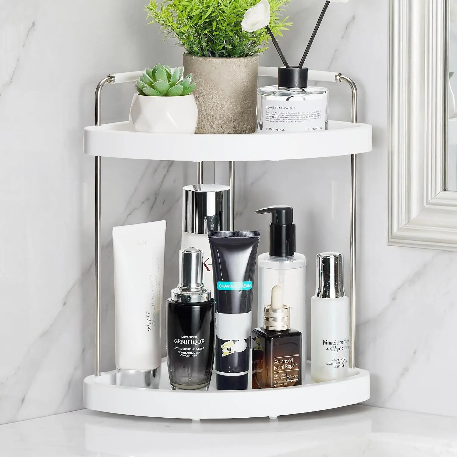 2-Tier Bathroom Countertop Organizer, Vanity Dresser Counter Tray Shelf for Skincare, Perfume, Makeup, Silver