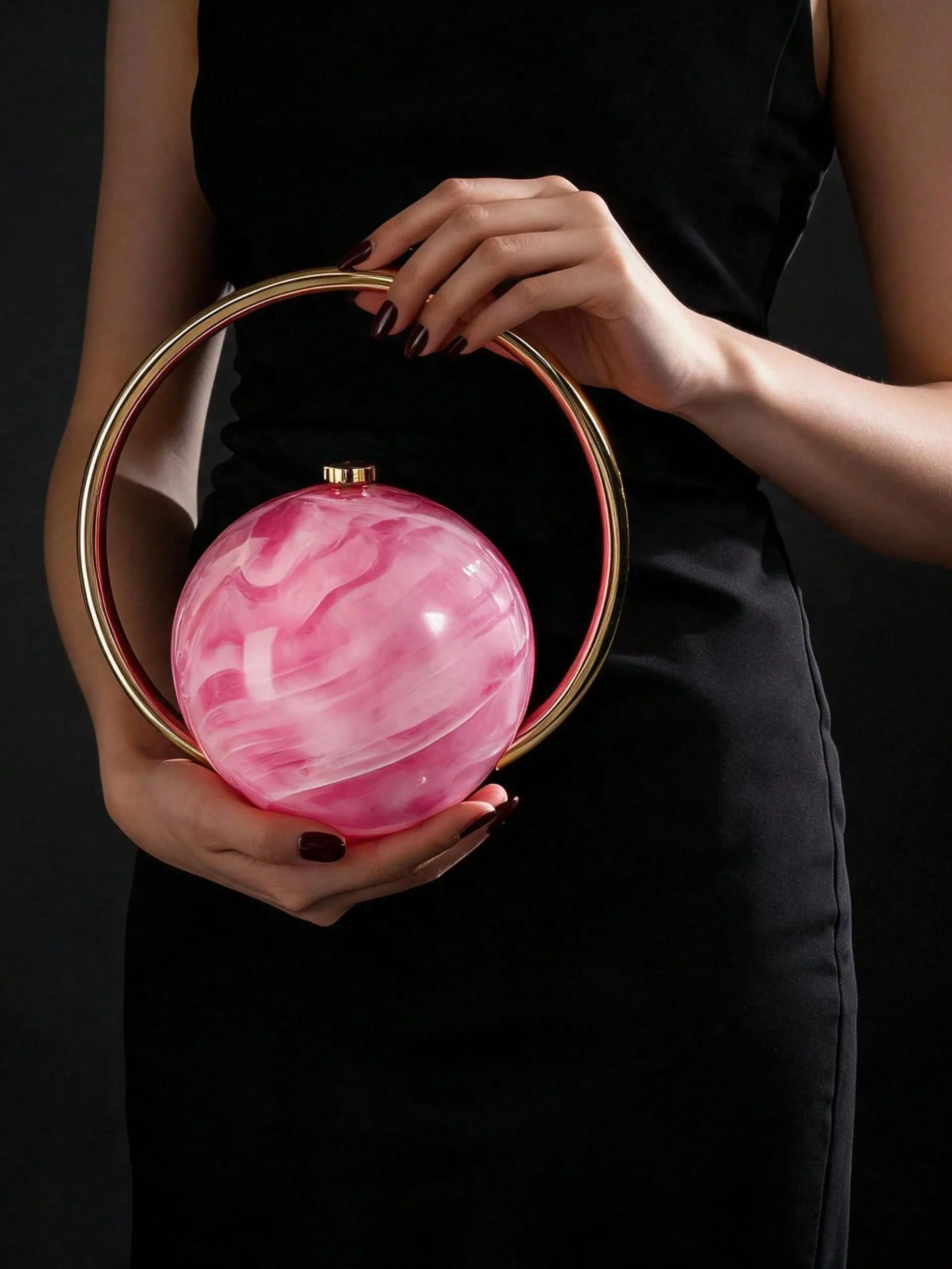 Luxurious Marble Sphere Clutch Bag, Evening Clutch Purse, Translucent Acrylic Round Purse, Ring Handle, Elegant Statement Handbag, 4 Colors Available