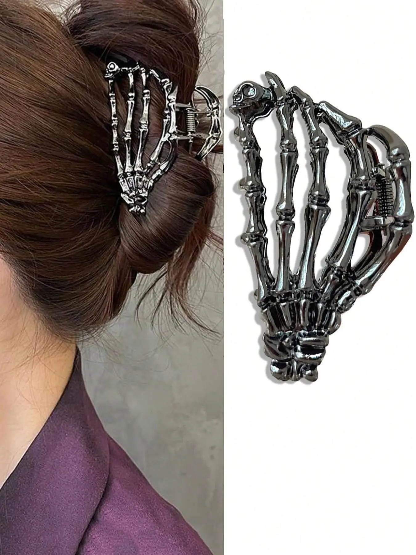 Halloween Metal Skull Hair Claw, Strong Hold Back-Of-Head Hair Claw with Skull Design, Unique Personality Accessory for Halloween