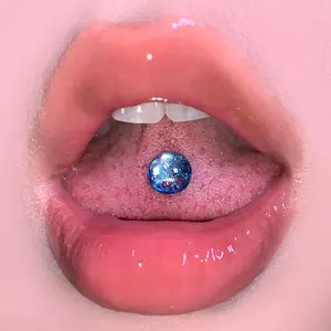 Personalized Broken Zircon Starry Sky Perforated Stainless Steel External Thread Rod Tongue Stud Piercing Jewelry