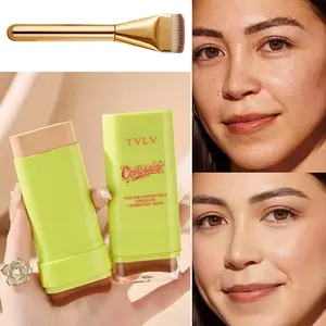2-in-1 Concealer Foundation Stick with Built-in Brush, Long-Lasting Waterproof Matte Full Coverage, Crease & Sweat-Proof, Compact Portable, Includes Free Makeup Brush, Ideal for Daily & Party Use