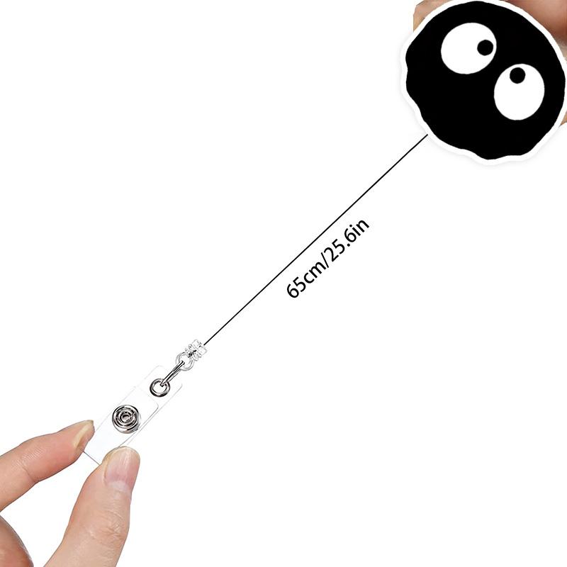 3 Retractable ID Name Badge Clips with Rotating Alligator Clip (with Keychain), Nurse Badge Reel, ID Name Badge Clip Accessories with Black Coal Ball Funny Expression