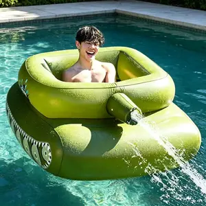 Inflatable water-spraying tank swimming ring, foldable extra-large thickened water floating raft, creative water toy for pool parties, essential summer cooling water fight gadget (comes with a pump)