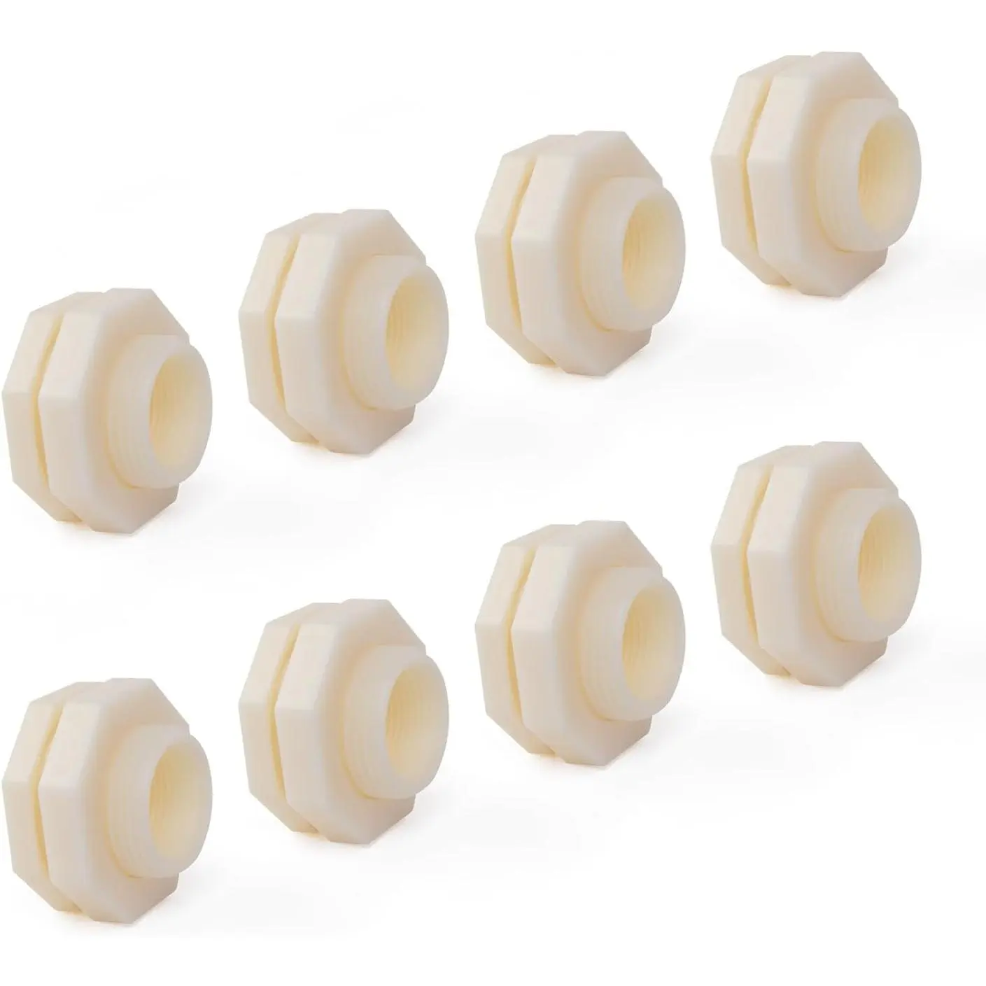 ABS Bulkhead Fitting 1/2" Double Thread Connector Adapter for Water , Aquariums, Rain (8-PACK)