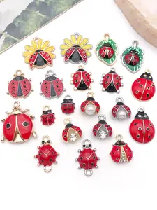 20pcs Ladybug Charms Enamel Ladybug Flower Pendants Red Lady Beetle Pendants Ladybird Rhinestone Charm for DIY Bracelet Necklace Earring Jewelry Making Art Craft Decoration