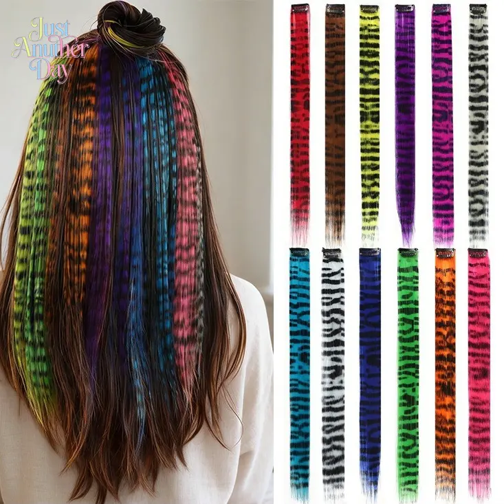 6Pcs Leopard Print Clip In Hair Extensions Color Tiger Stripe Synthetic Highlight Hair Streaks Hidden Ear Dye Hair Pieces Y2K Fashion Hair Accessories For Women Girls Party Festival Hairstyle