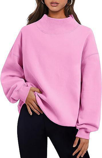 Women's Oversized Turtleneck Sweatshirt Long Sleeve Pullover Grey Cute FallFreshness TikTokShopBlackFriday CyberMonday Comfortable Relaxed Fit Cotton