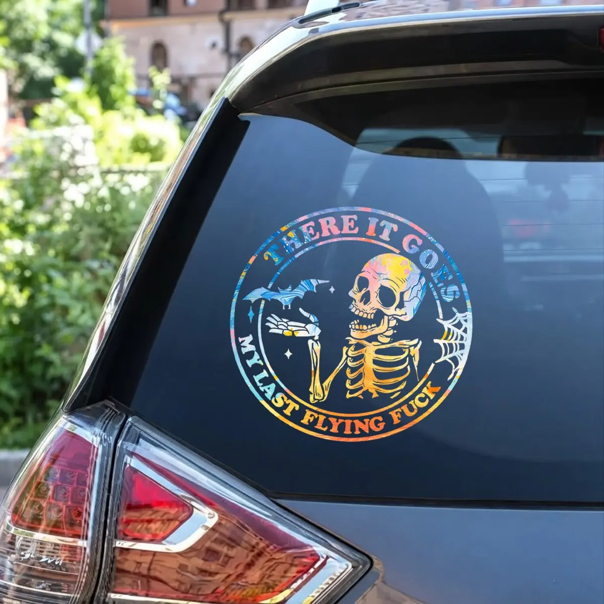 Funny Skeleton Sticker Decal, There It Goes My Last Flying Fuck Sticker, Car or Truck Window Bumper Sticker, Humorous Vehicle Decor