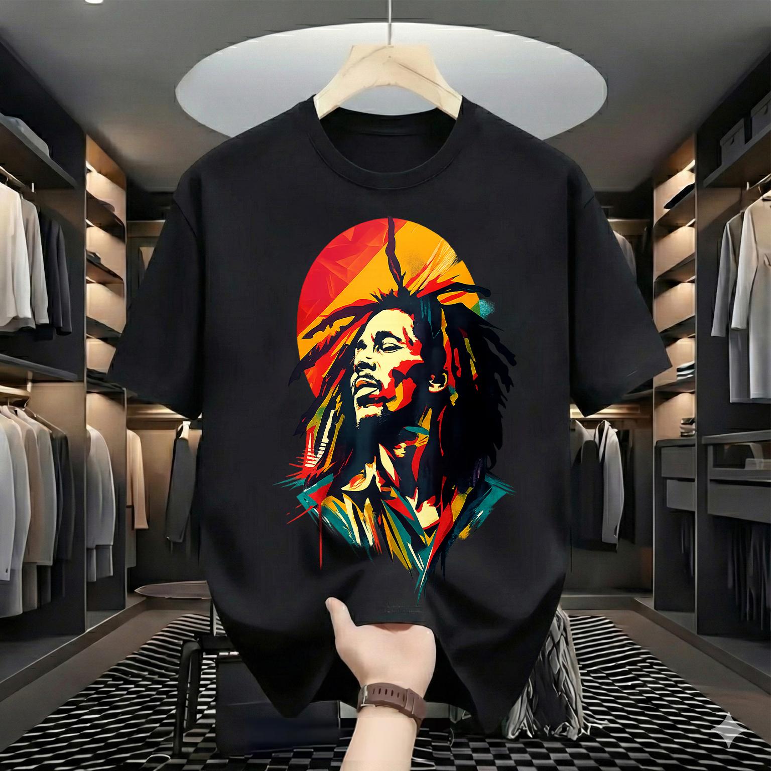 Reggae Music Legend Graphic Tee Colorful Rasta Vibes Casual Shirt