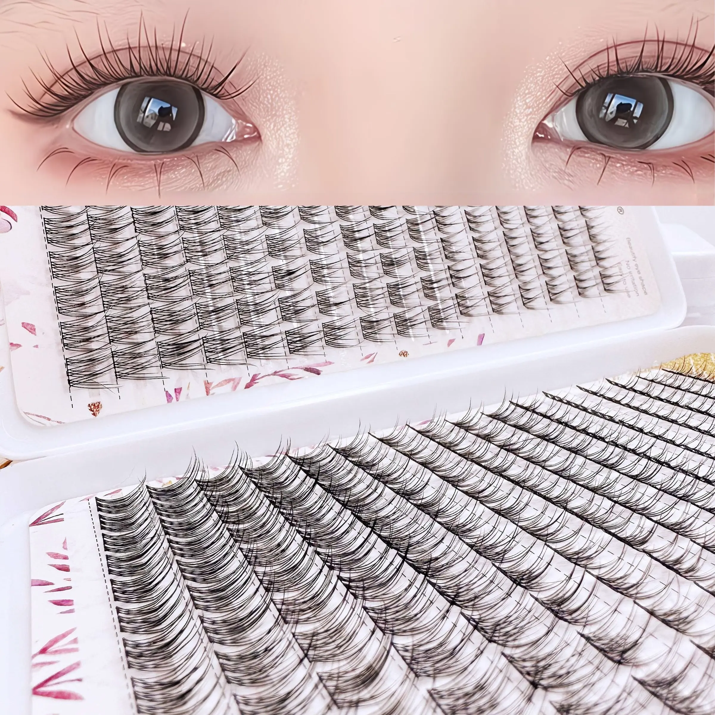 32 Rows False Eyelashes, 384 Clusters, Natural Fish Tail, Ultrafine Stem, Comfortable Wear, Ideal for Daily & Work Makeup, Portable Eyelash Extension