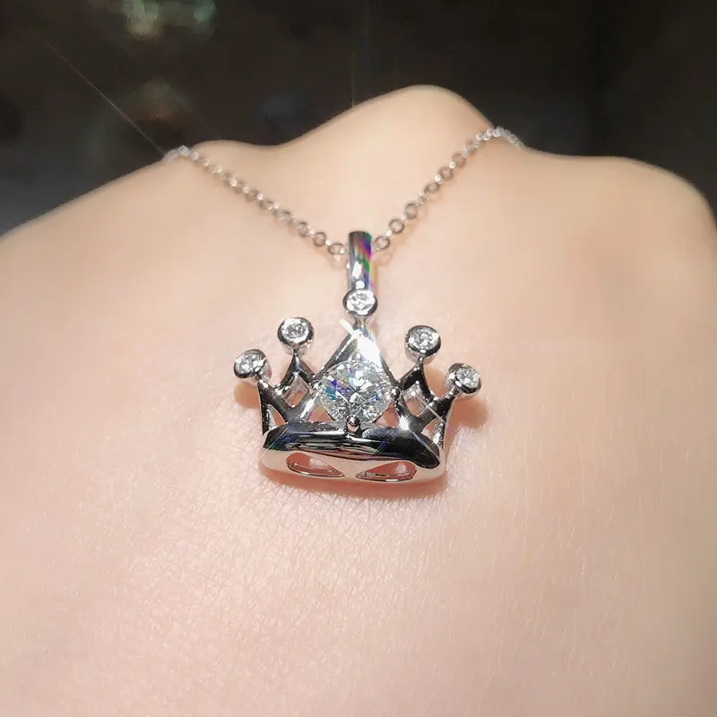 Silver Plated Crystal Crown Pendant Necklace, Elegant Fairycore Charm Jewelry for Women Teen Girls, Sparkling Valentine Birthday Gift, Princess Tiara, Charm Pendant, Sparkling Gems, Valentine Gift