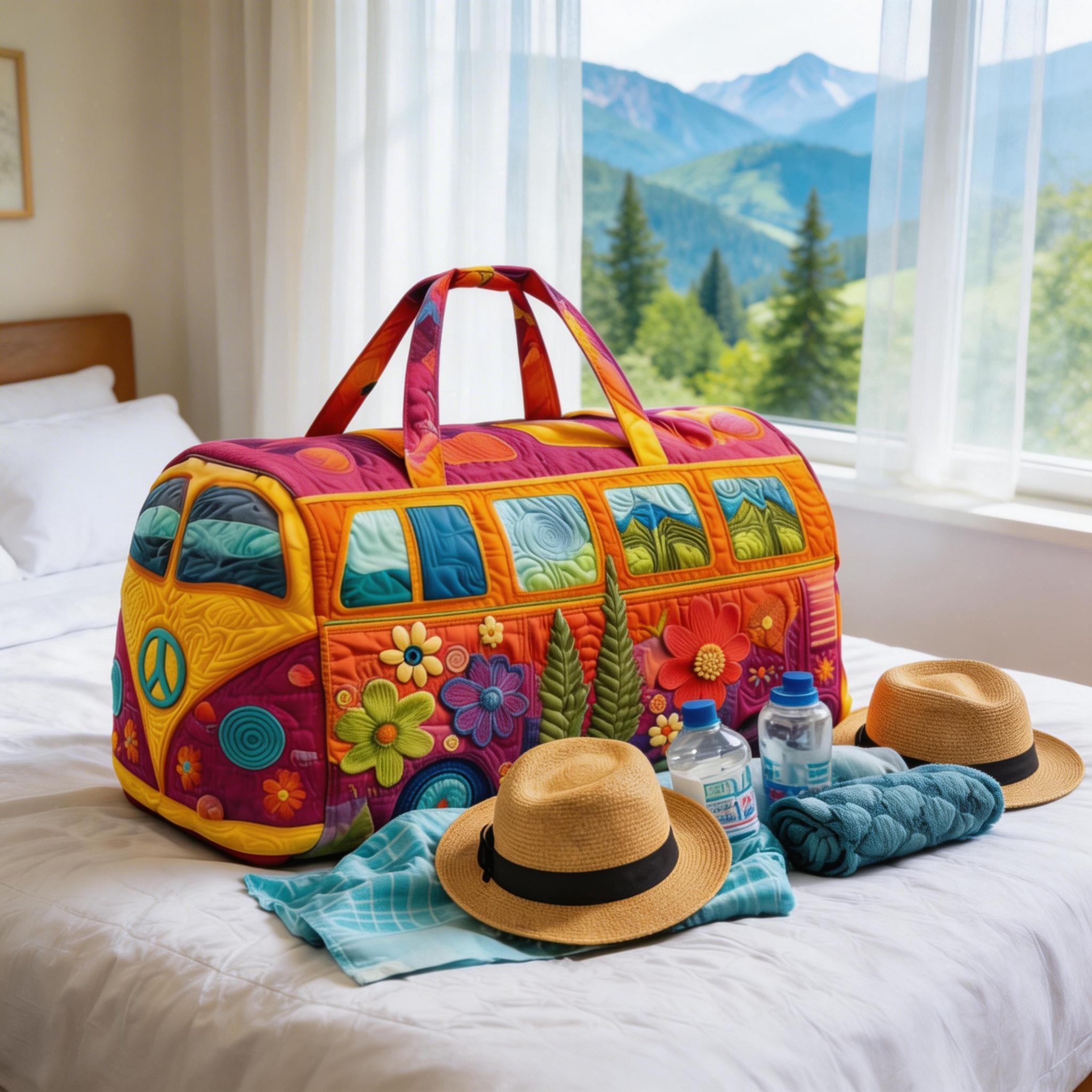 Unisex Boho Quilted Weekender Travel Bag | Lightweight & Comfortable Hippie‑Style Carry‑On Bag