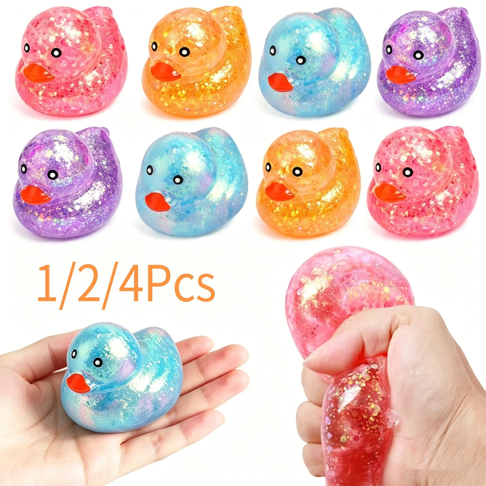 1/2/4PCS Duck Stress Relief Toys Stress Balls for Adult Mini Glitter Duck Squeeze Fun Fidget Toys Animal Balls Cute for Birthday Party Office Christmas Stocking Stuffer Gift ADHD Autism Anxiety