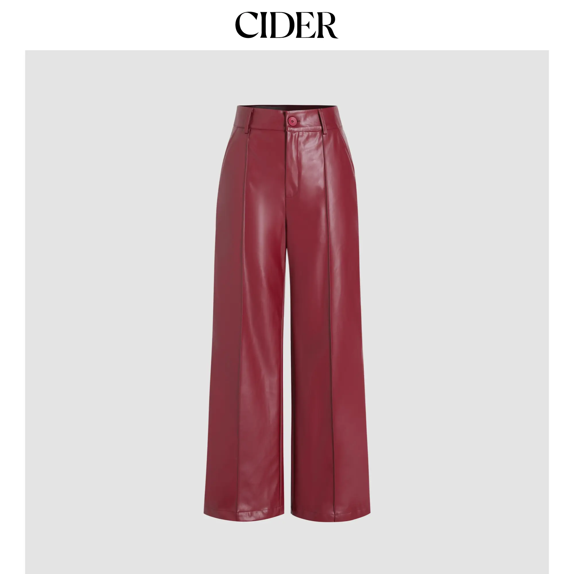 Cider [4 colors, size 2-26] Faux Leather Solid High Waist  Wide Leg Trousers