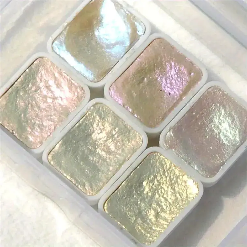 6 Color Pearl Watercolor Paint, 1 Set Solid Packaging for Traditional Chinese Painting, Thangka Calligraphy, and Color Painting