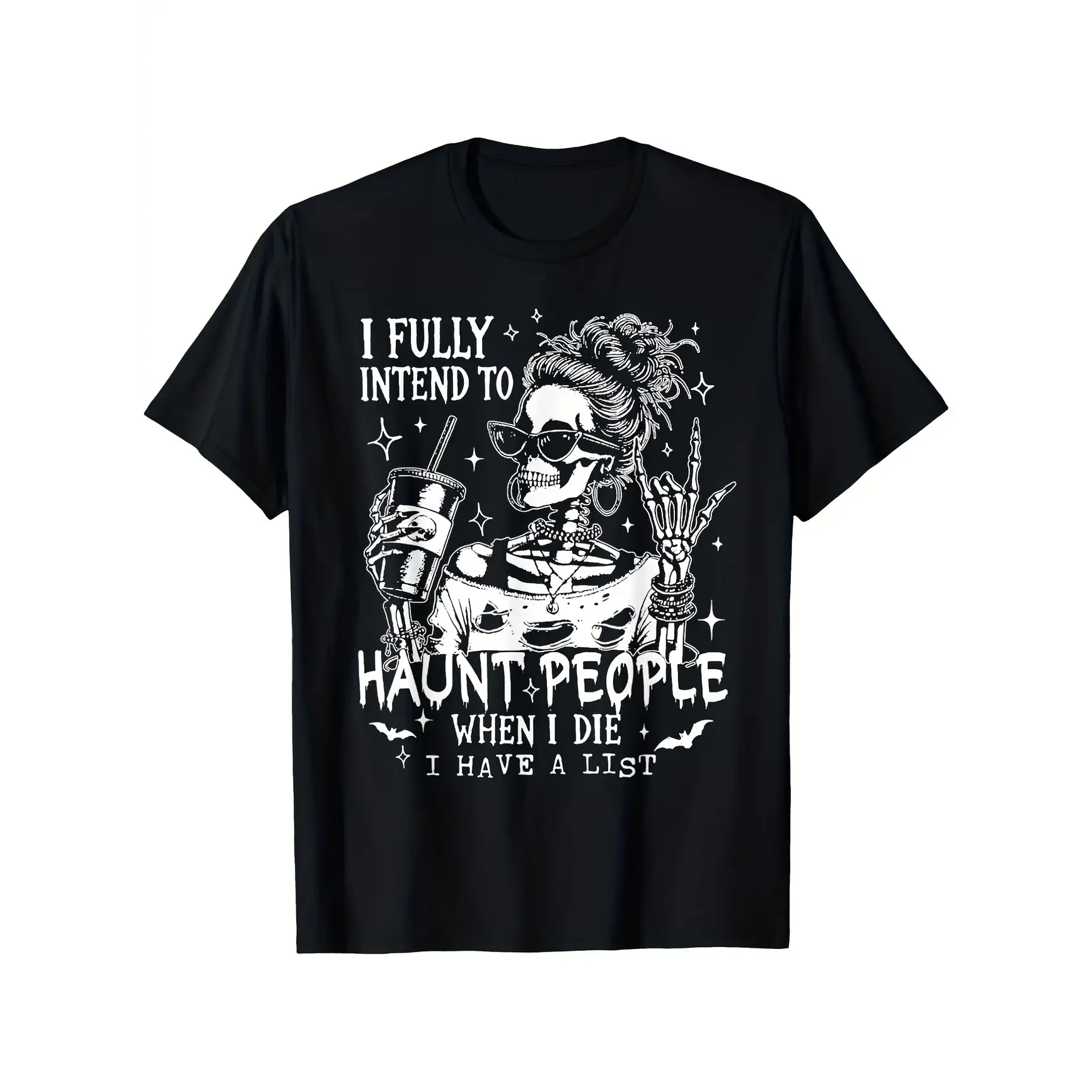 Skeleton Drink Rock Hand Halloween Graphic T‑Shirt, Oversized Comfort Cotton Short Sleeve Top, Funny Skull Printed Craft Tee, Edgy Fashion Casual Outfit For Men Women, Perfect Halloween Gift For Him Her, Best Holiday Present For Family Friends