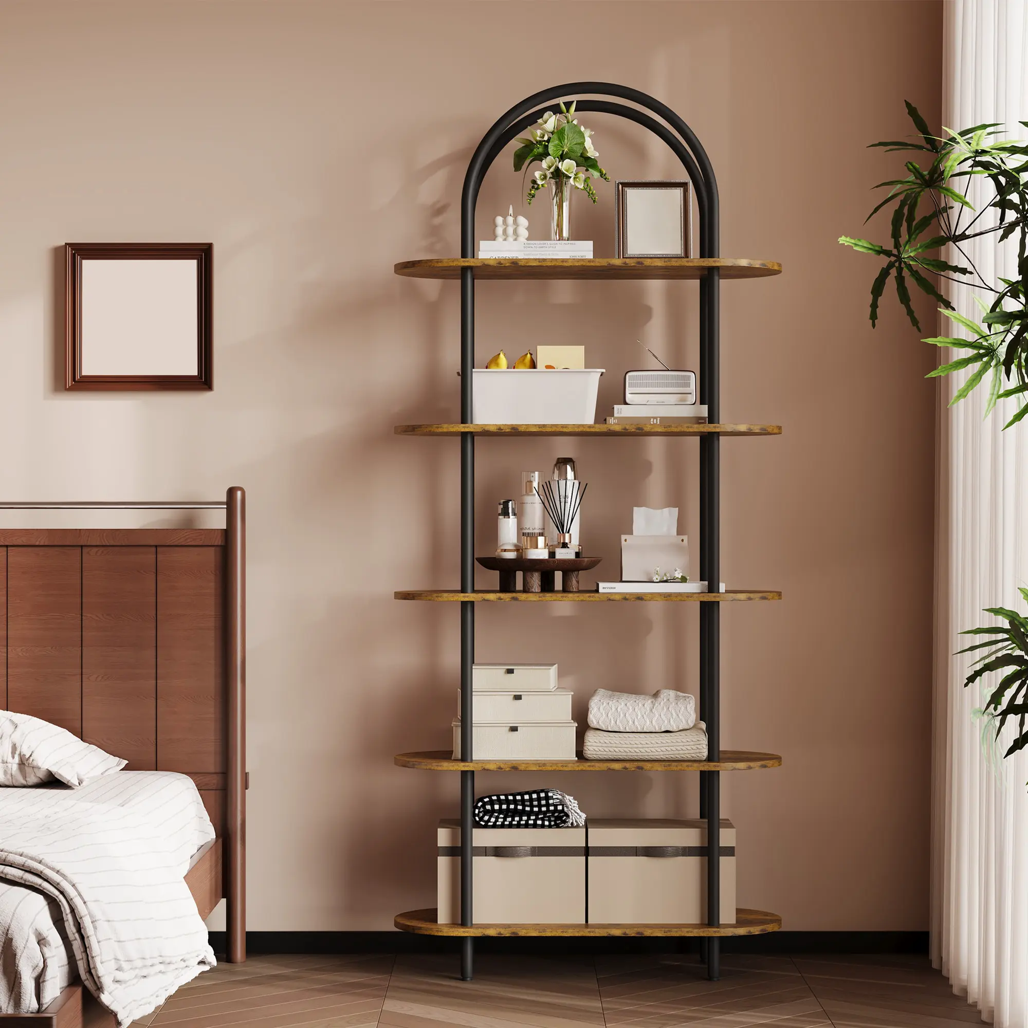 📚 Garvee 71" 5-Tier Arched Bookshelf – Sturdy Metal Frame, Tall Open Display Rack, Space-Saving Storage for Living Room & Home Office 🏠