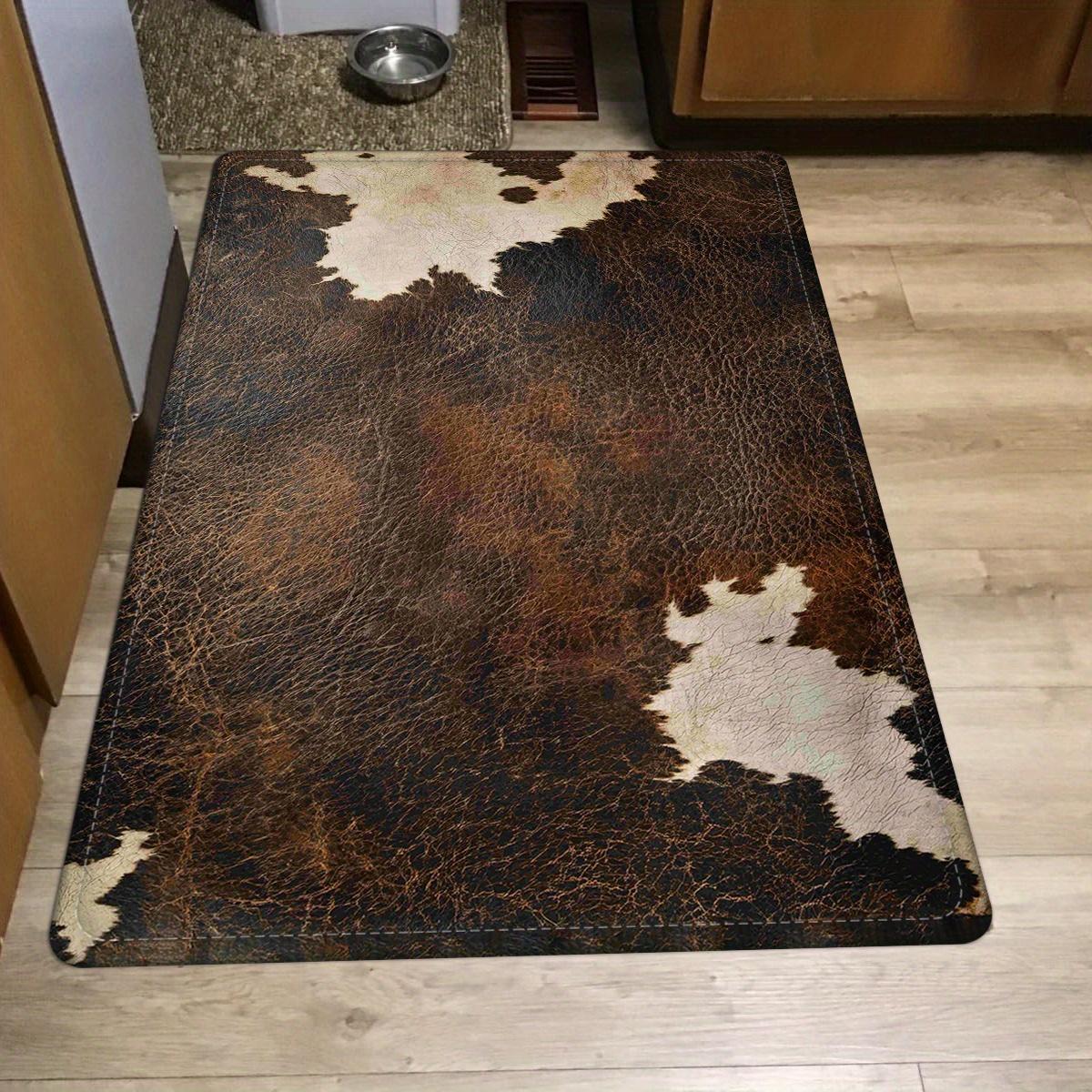 Faux Cowhide Pattern Doormat Flannel Material 0.47inch Thickened Absorbent Non-slip Farmhouse Decorative Mat Soft Lightweight for Door Living Room Bedroom Bathroom Kitchen Laundry Room Machine Washable Home Decoration Mat
