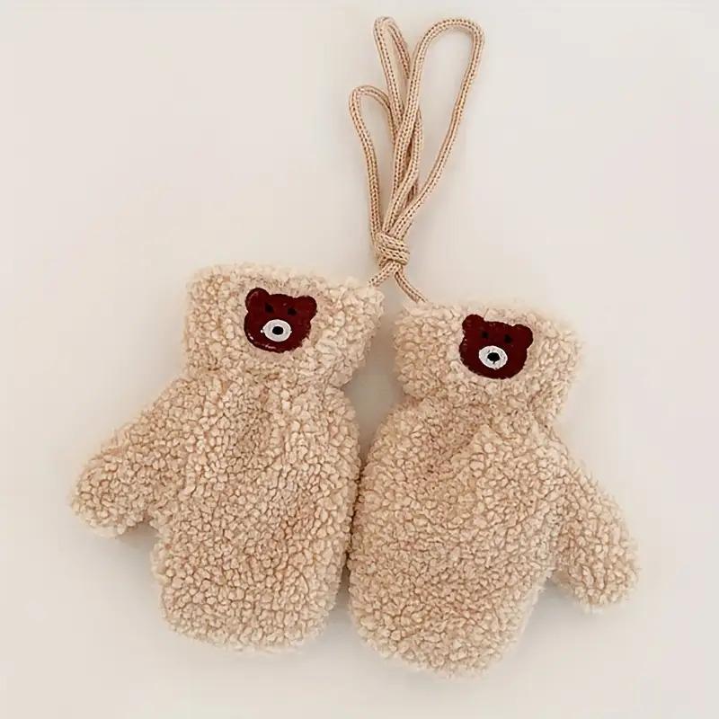 Kids Plush Winter Gloves with Neck Hanging Loop - Thick Warm Thermal Mittens for Boys & Girls 2-5 Years, Soft Brown/Beige/Gray/Black, Cozy Everyday & Play, Easy On/Off Design, Ideal for Christmas & New Year's Gifts, Adorable Plush Material for Boys & Girl