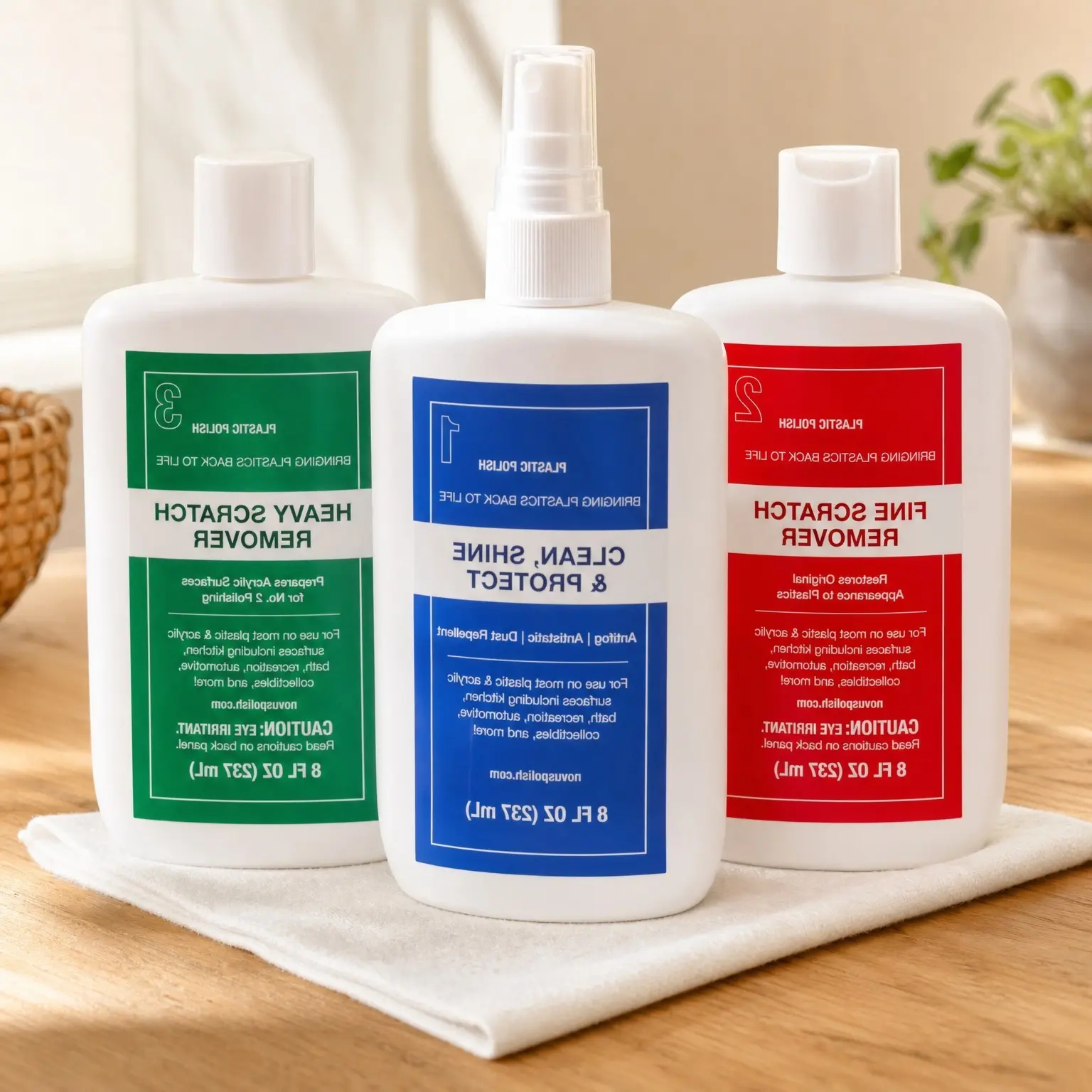 Plastic Cleaner & Polish Kit - #1 Clean & Shine, #2 Fine Scratch Remover, #3 Heavy Scratch Remover, 8 Ounce Bottles (3 Pack)Gift
