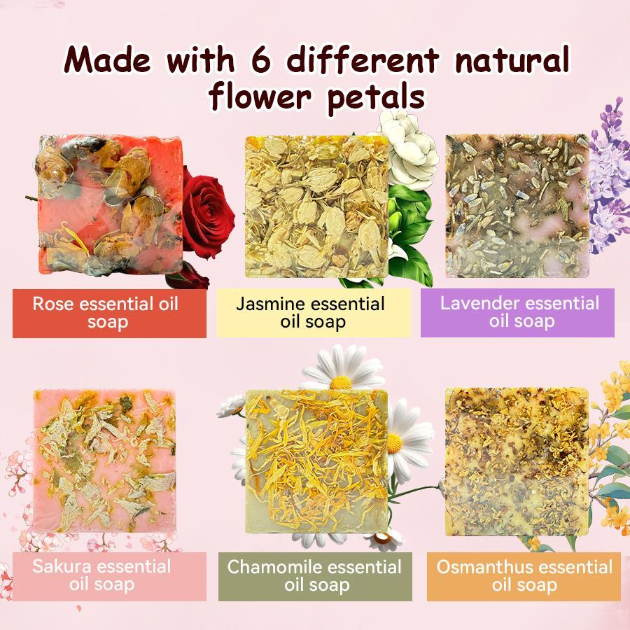 Flower Soap Set, 6 Counts/box Handmade Scented Soap, Moisturizing Soap for Showering, Washing Face, and Bathing, Body Wash & Cleansers
