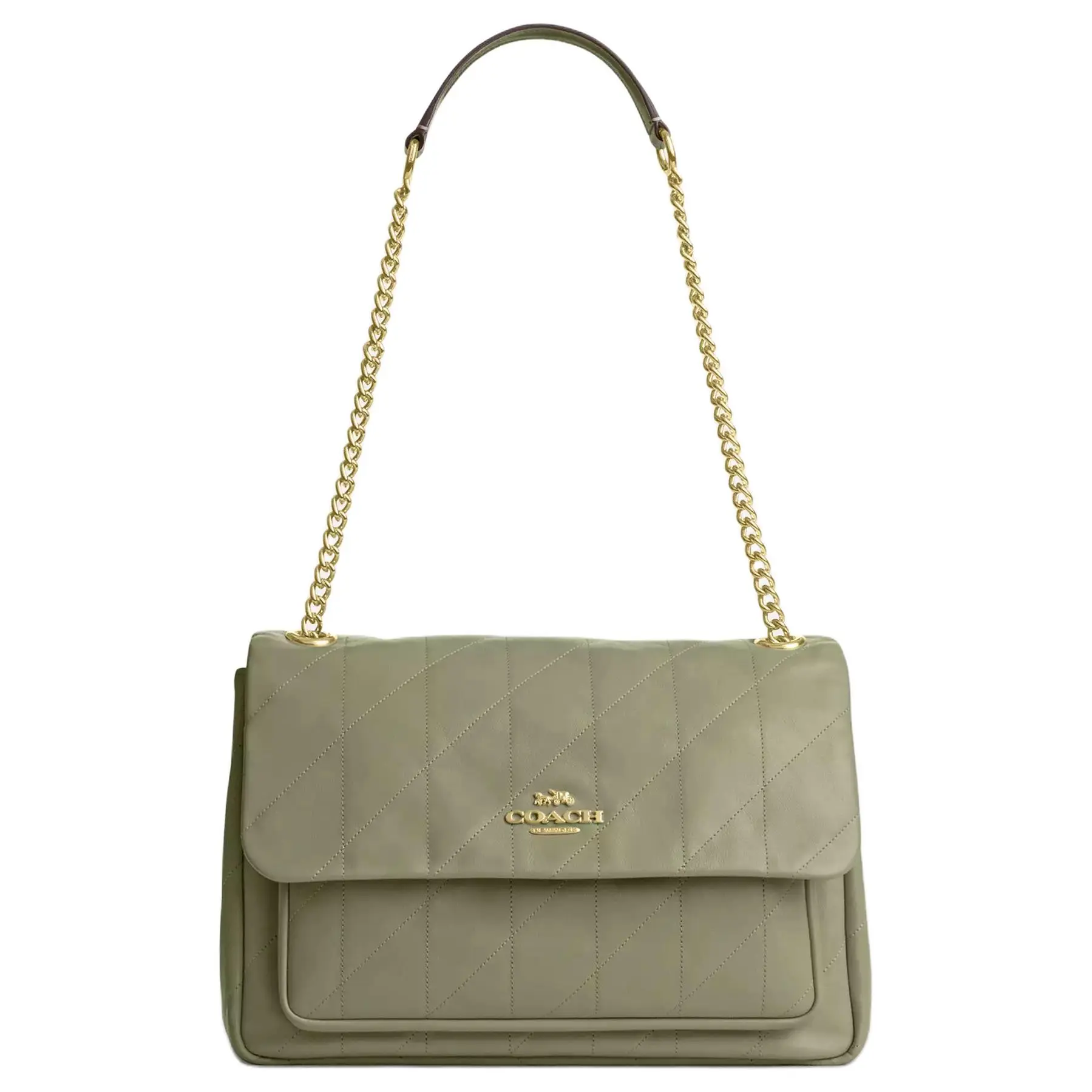 COACH Elodie 29 Crossbody Bag for Women – Large Leather Shoulder Bag with Gold and Pistachio Green Accents