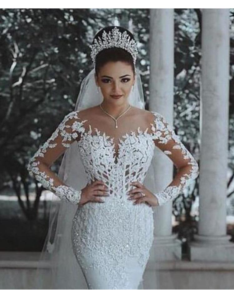 2026 New Style Sexy Deep V-neck Fishtail Lace Wedding Dress