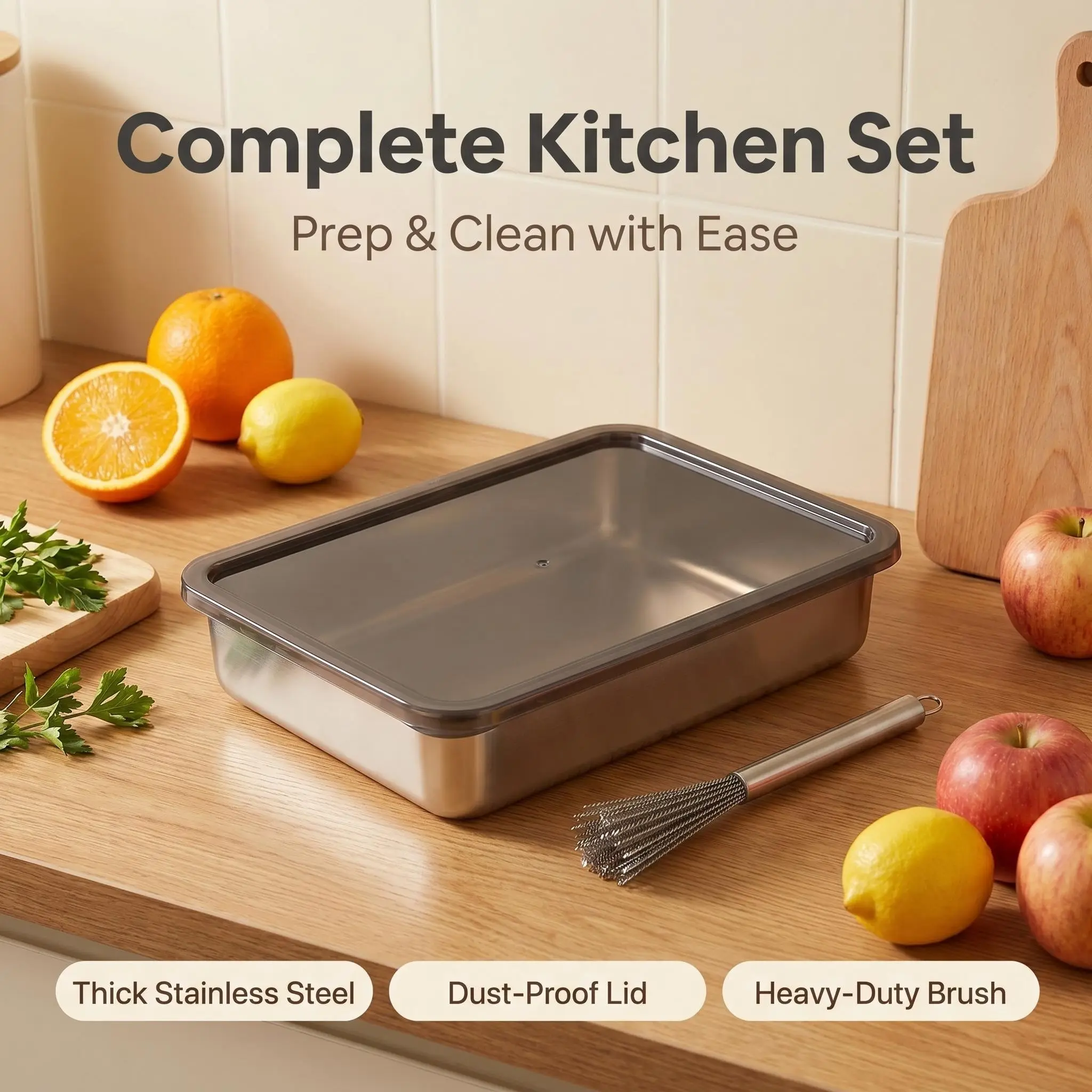 Thick Stainless Steel Seasoning Box with Lid and Wire Brush, Two-Piece Set for Street Food and Ingredient Storage, Durable and Practical