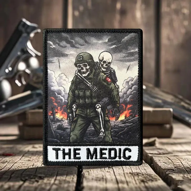 THE MEDIC Skull Tactical Patch Printing Hook And Loop Fastener Military Morale Badge Armband Clothes Backpack Applique