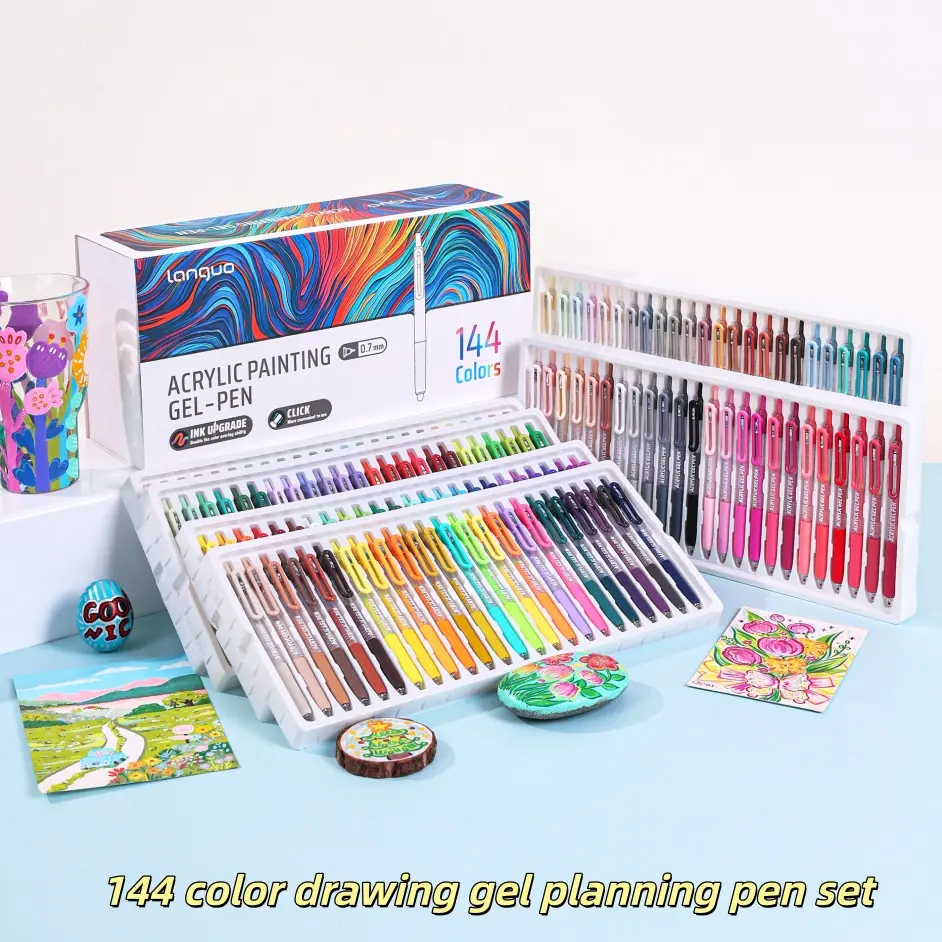 Languo 144 Color Acrylic Gel Pen Set, 0.7mm Tip, Press-Down Design, Rich Colors, Large Capacity, Ideal for Art Projects, Professional Grade, Painting Gel Pens