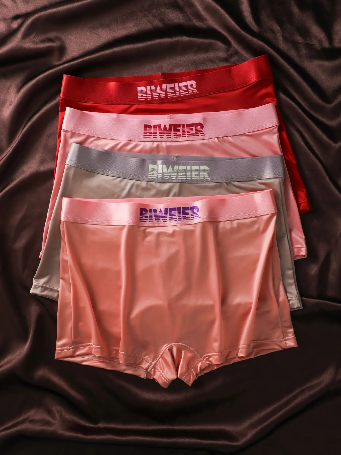 4-Pack Biweier Women's Satin Ice Silk Boxer Briefs, Morandi Colors, Breathable, Cool Comfort, Luxury Silky, Home, Work, Vacation