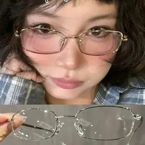 Harajuku Y2K Vintage Small Square Frame Glasses for Women Men Metal Eyeglasses Clear Reading Glasses Blue Light Blocking Eyewear