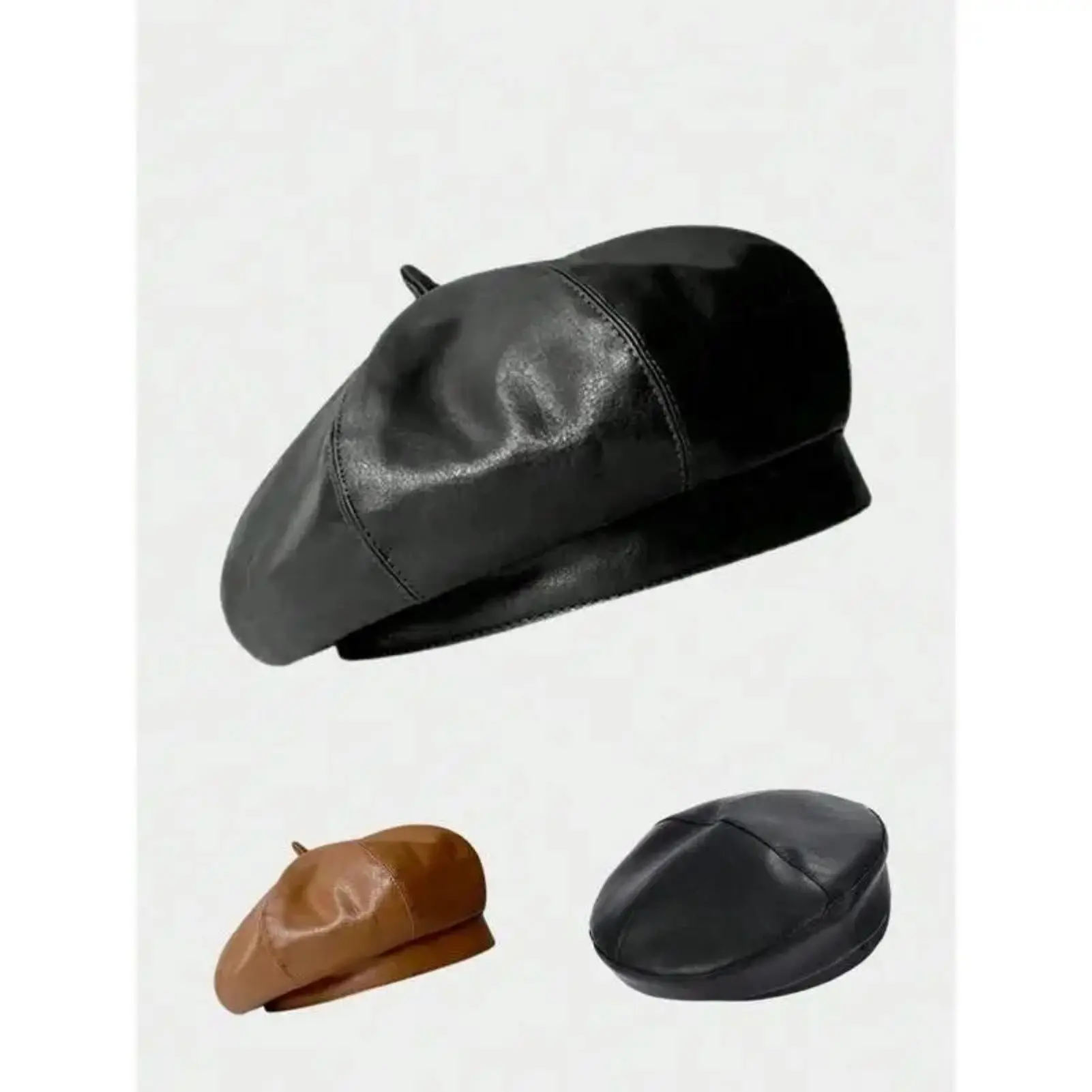 Women’s PU Leather Beret Hat – British-Style Pumpkin Shape Painter Cap with Pocket, Fitted Casual Winter Beret for Daily Wear & Fashion Outfits