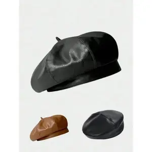 Women’s PU Leather Beret Hat – British-Style Pumpkin Shape Painter Cap with Pocket, Fitted Casual Winter Beret for Daily Wear & Fashion Outfits