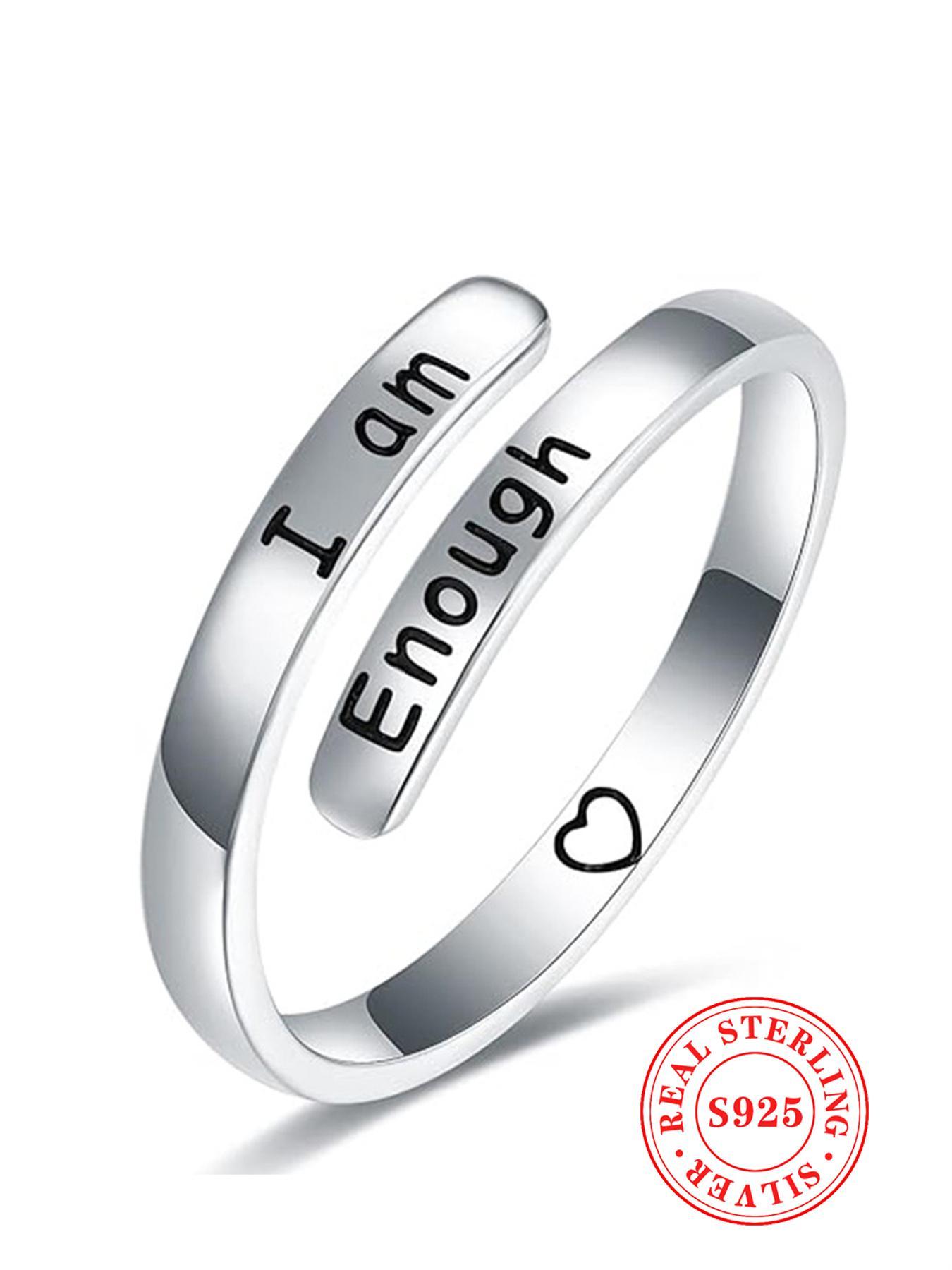 S925 Sterling Silver Fashion Letter Pattern Cuff Ring, Fashion Jewelry for Party, Daily Clothing Decor, Trendy All-match & Exquisite Jewelry for Anniversary Gift, Initial Rings, Heart Signet Ring