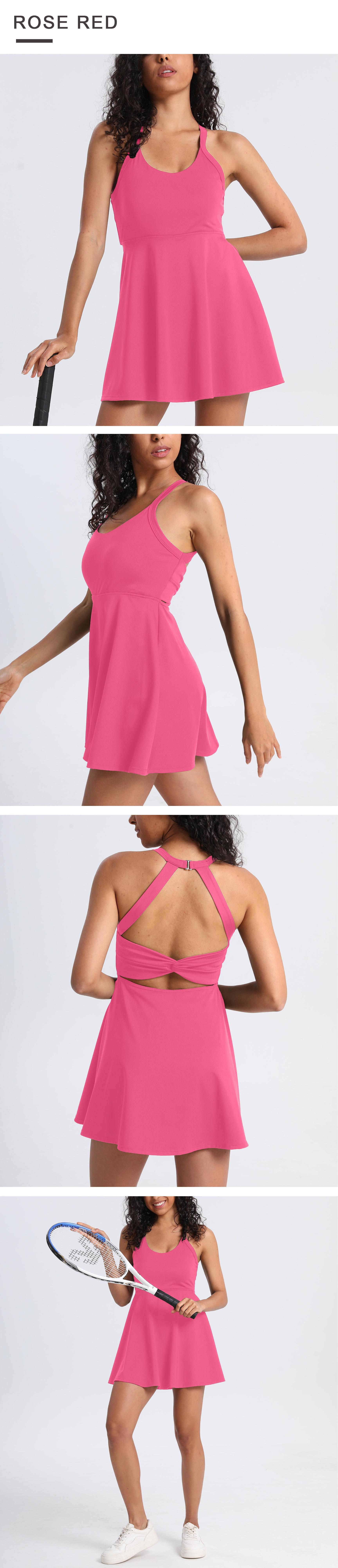 Badminton dress with chest pad anti-light solid color women's summer high-end nude sports tennis dress biker shorts