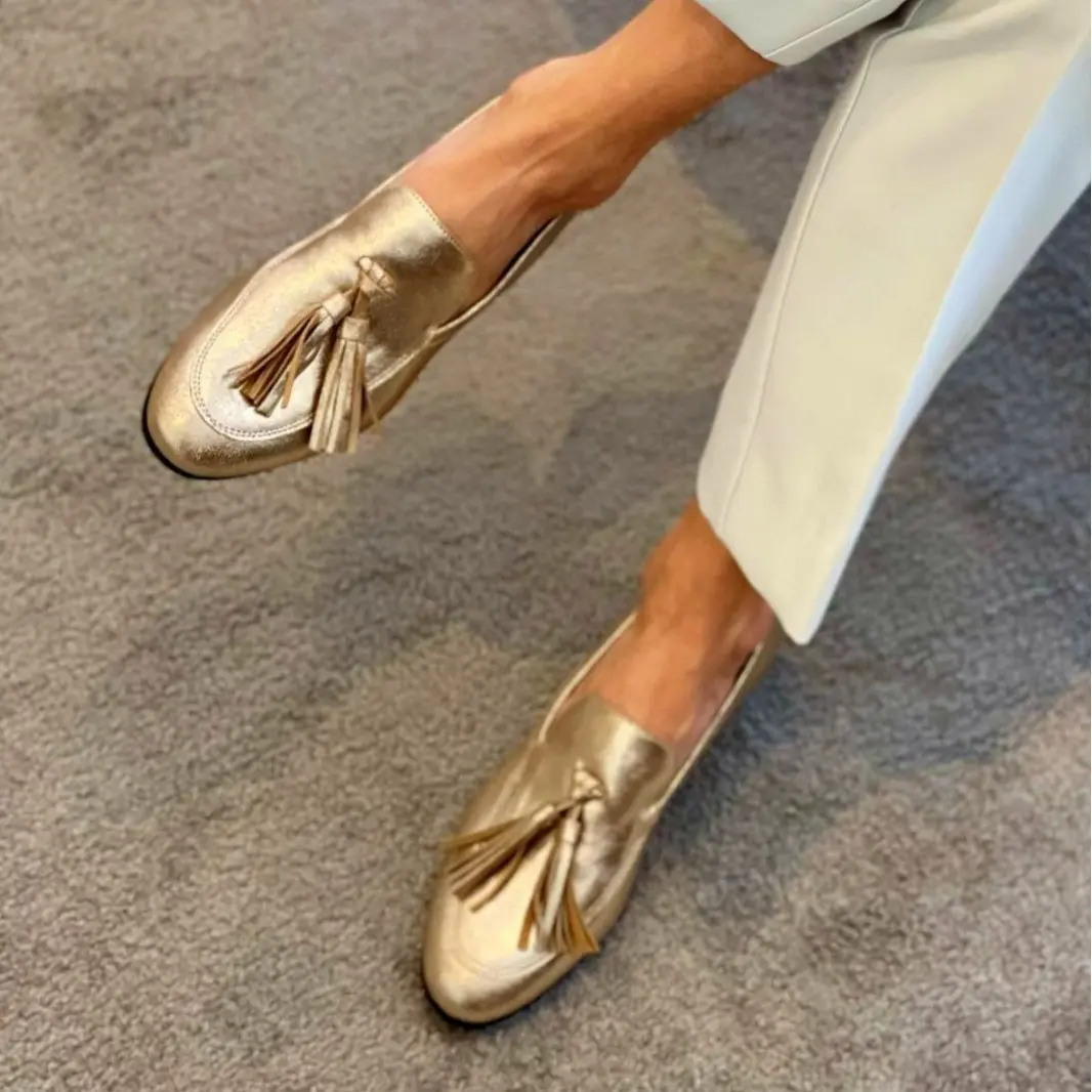 Women Spring New Leisure Flat Bottom 40-43 Plus Size Tassel Round Head Loafers
