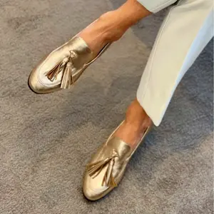 Women Spring New Leisure Flat Bottom 40-43 Plus Size Tassel Round Head Loafers